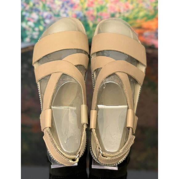 NWOB Sorel Women's Roaming Criss Cross Platform Sandals Khaki 8 - Picture 1 of 8